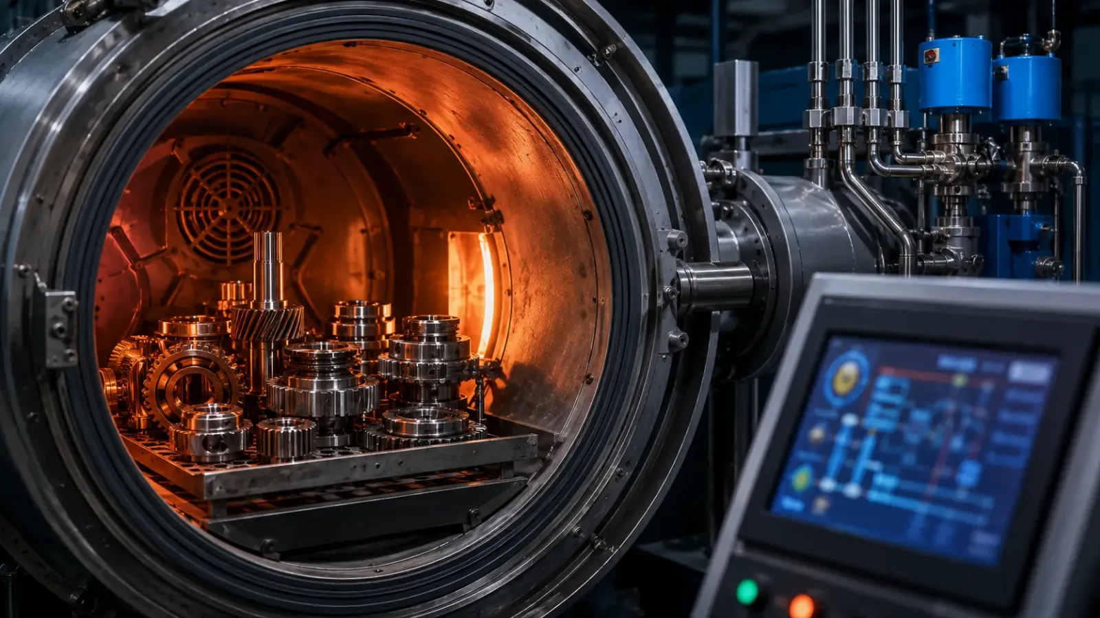 Forno industrial com atmosfera controlada para tratamento térmico de peças metálicas
