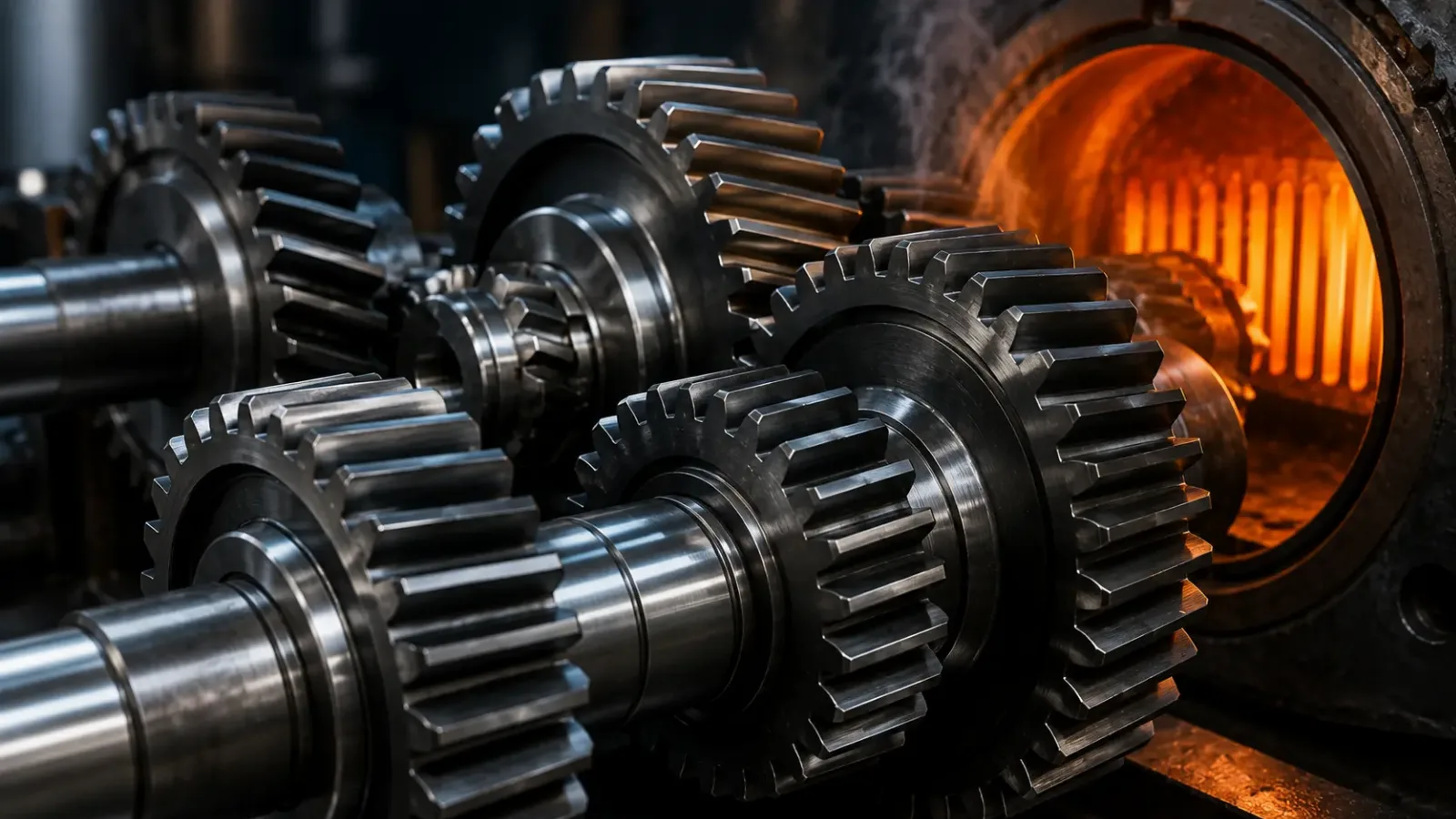 Engrenagens industriais submetidas a tratamento térmico para aumentar a resistência, durabilidade e vida útil